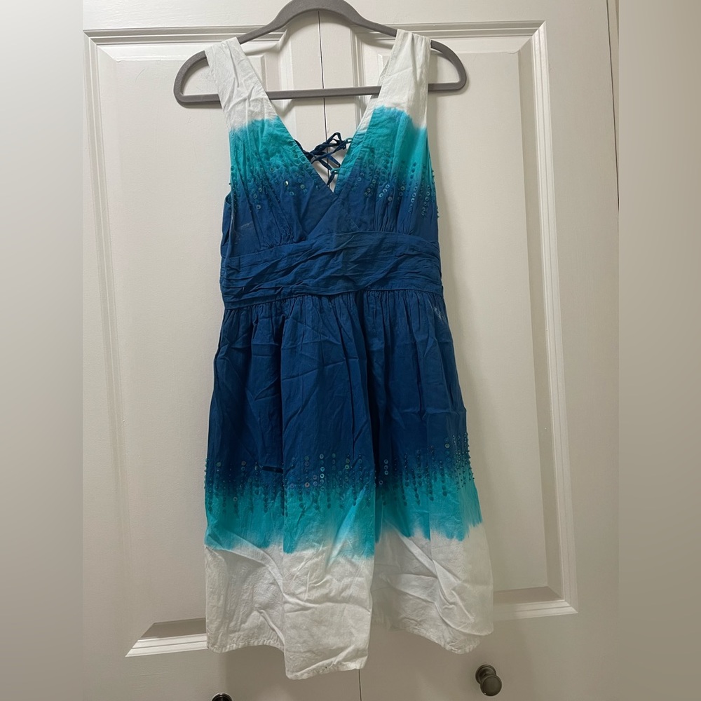 Sequined Guess Jeans Brand Women’s Medium Lace Up Back Ombré Cotton Sun Dress